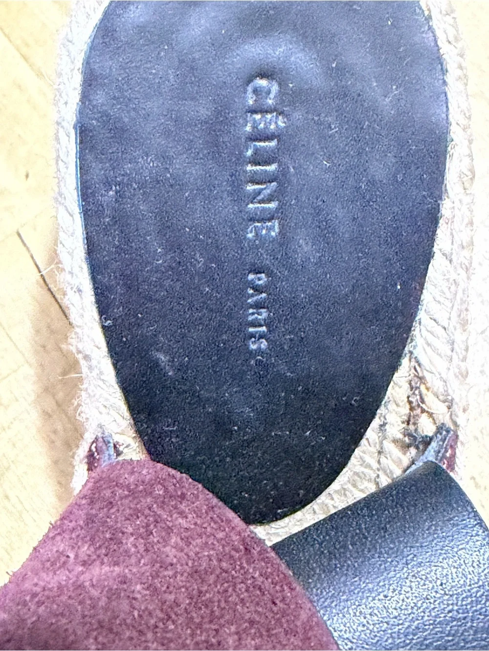 Celine Burgundy Suede Espadrille Wedge Sandals